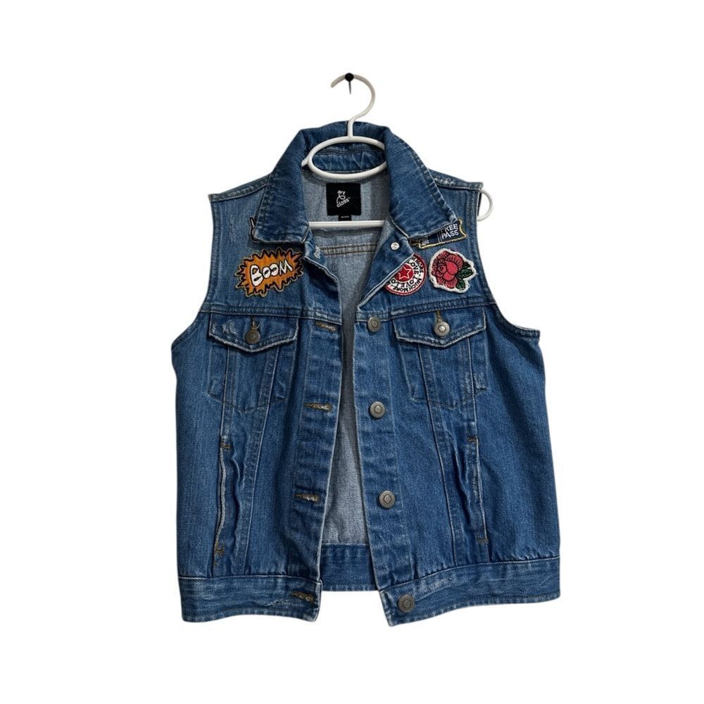 Art Class Blue Denim Vest with Vibrant Patches